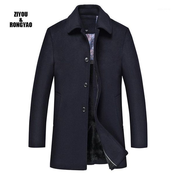 

men winter wool coat new casual brand solid color wool blends woolen thickness warm jacket coat male trench overcoat1, Black