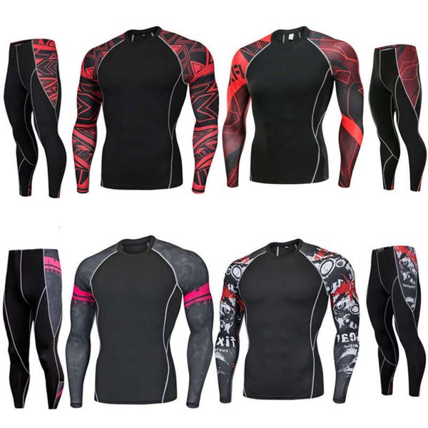 

sports tendon men's fitness print tights long sleeve pants basketball elastic running outdoor suit, Gray
