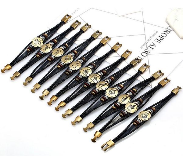 

knrcconstellations new fashion jewelry leather 12 men casual personality zodiac signs punk bracelet