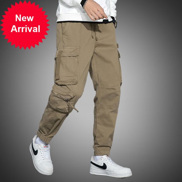 

men side pockets load hare 2020 hip hop cotton male bottoms joggers casual fashion streetwear pants, Black