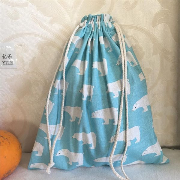 

yile cotton linen drawstring multi purpose home organizer bag shoes bag polar bear blue 8201d yile cotton h jllutj