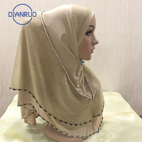 

dianruo 70x60cm muslim headscarf with gold wire women solid color hijab scarf shawls wraps hijab femme musulman kopftuch n393, Blue;gray