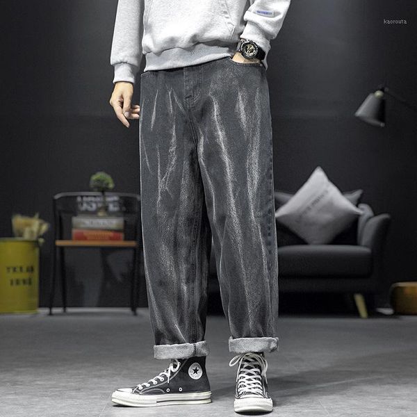 

autumn new men's denim pants tripe loose large size pocket stretchy breathable personality fashion casual male wide leg pants1, Blue