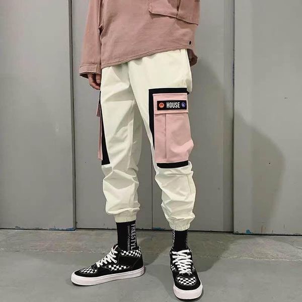 

hip hip pants vintage color block patchwork corduroy cargo harem pant streetwear harajuku jogger sweatpant cotton trousers 2020, Black