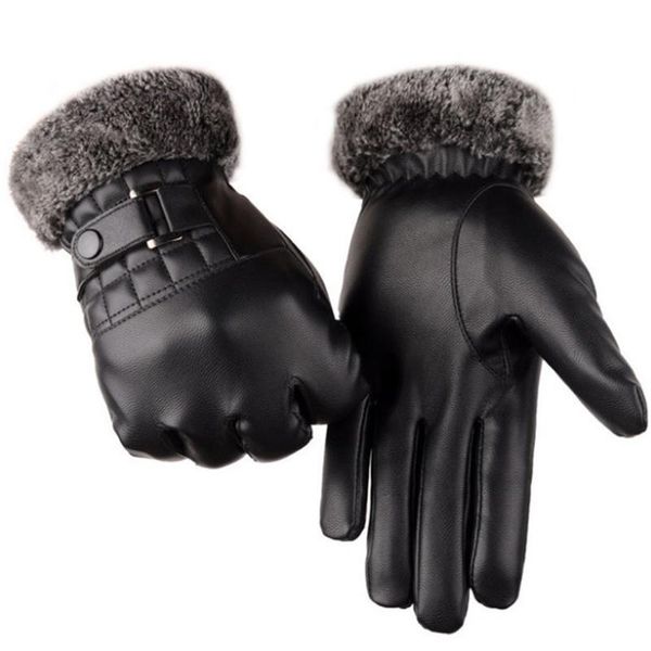 

теплые открытый спортивные черные кожаные перчатки полные палец сенсорный экран перчатки езда перчатки длинные пальцы мужская осень и зима b, Black