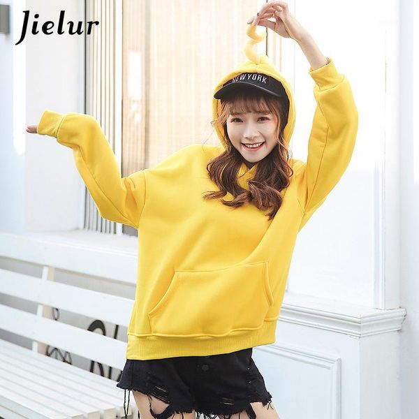 

hoodies women 4 solid color sweet girl young harajuku kawaii winter sweatshirt female fleece hooded korean pullover hoody1, Black