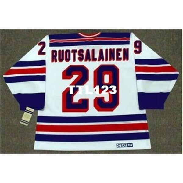 

121s #29 reijo ruotsalainen new york rangers 1984 ccm vintage retro home hockey jersey or custom any name or number retro jersey, Black