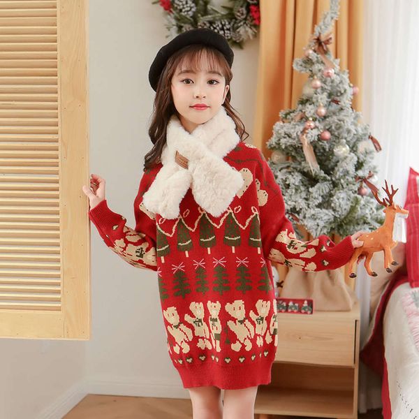 

2020 girls' red new year sweater fashion children's woolen drs, Blue