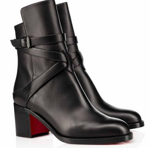 

casual-chic design chunky heels women's red bottom ankle boots winter booty designer party red sole boots with box, Black