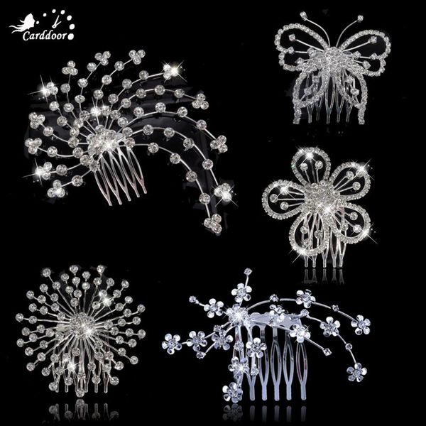 

hair clips & barrettes carddoor fashion crystal combs rhinestone bridal jewelry charm floral women party hairpins wedding accessories, Golden;silver