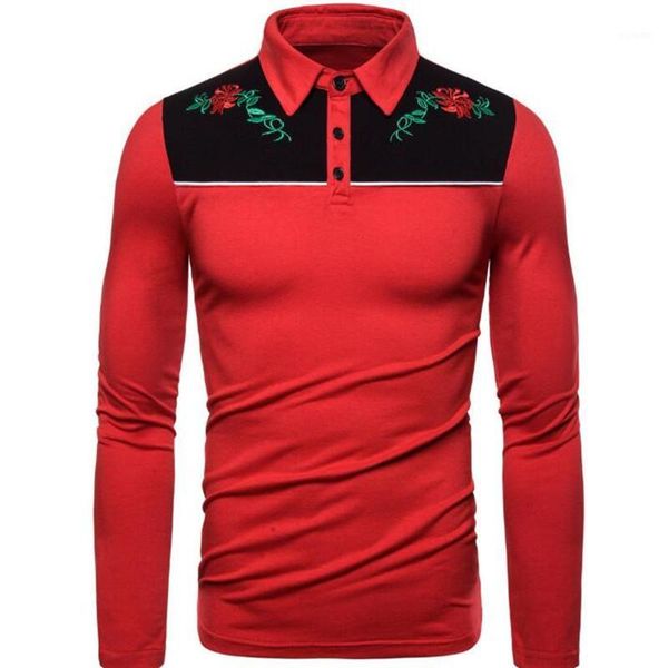 

autumn new men's long-sleeved embroidered men's slim, long-sleeved british lapel shirts1, White;black