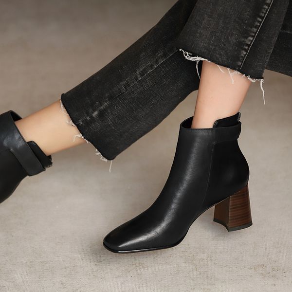 

quente tornozelo feminino sapatos couro natural mais tamanho outono e inverno curto botas de pelcia britnico sqare toe x7dk, Black