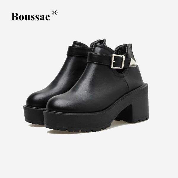 

boots boussac metal buckle platform women black punk motorcycle goth round toe ankle for