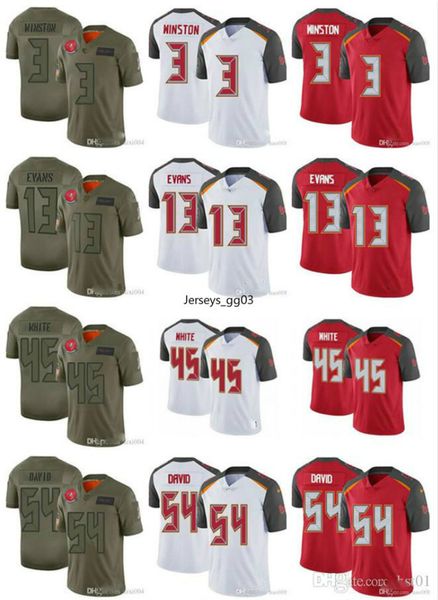 

men women youth tampa bay nfl buccaneers 3 jameis winston13 mike evans 54 lavonte david 45 devin white football jerseys rush, Black;red