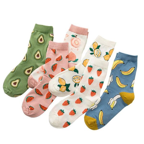 

colorful banana watermelon lemon fruit pattern crew novelty socks funny cotton women men's fashion socks for gifts, Black;white
