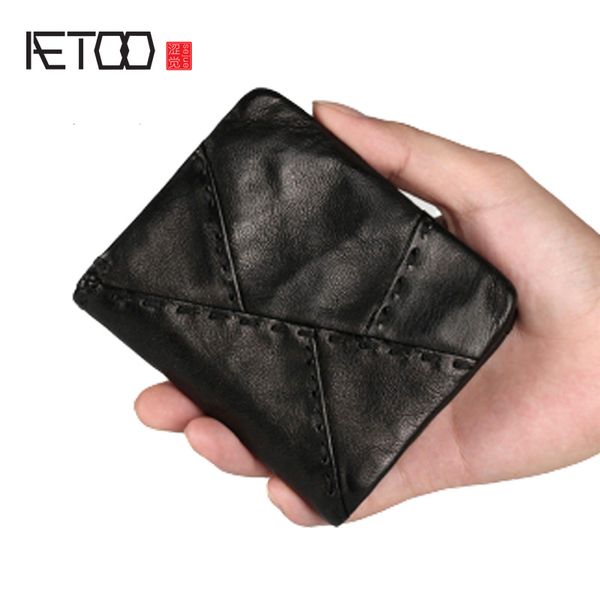 

hbp aetoo men's leather short wallet, men's sheepskin retro wallet, casual youth doka bit wallet, Red;black