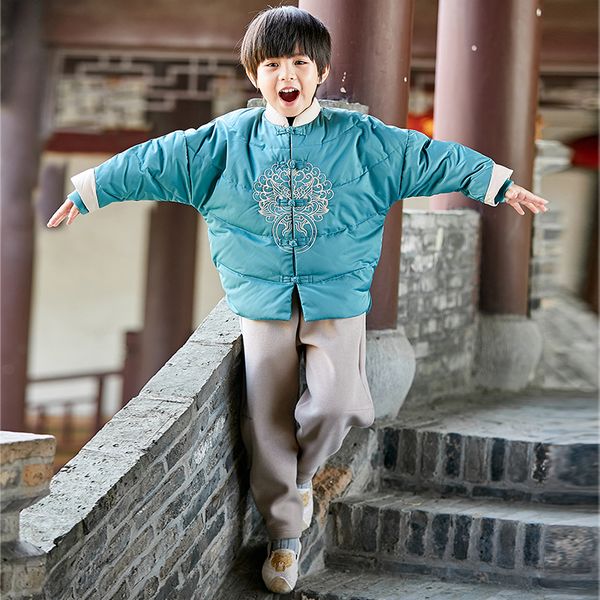 

hanfu boys' down jacket winter children's new year celebration, Blue;gray
