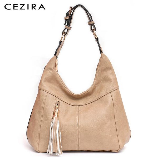 

cezira luxury casual style pu vegan leather shoulder bags for women fashion tassels hobo ladies daily crossbody handbags purses