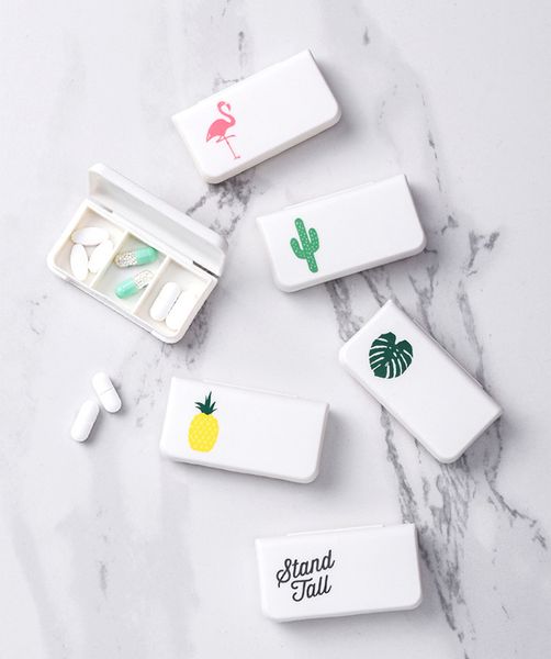 

1pc dispensing medical kit 3 lattices pill box tablet flamingo cactus leaf pillbox dispenser medicine boxes mini organizer case