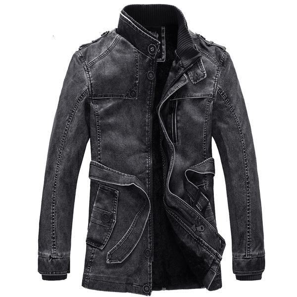 

style 2021 long of the false washed man fashion jacket autumn leather jackets pu cine reach male cookies outerwear chaqueta grande ye03, Black