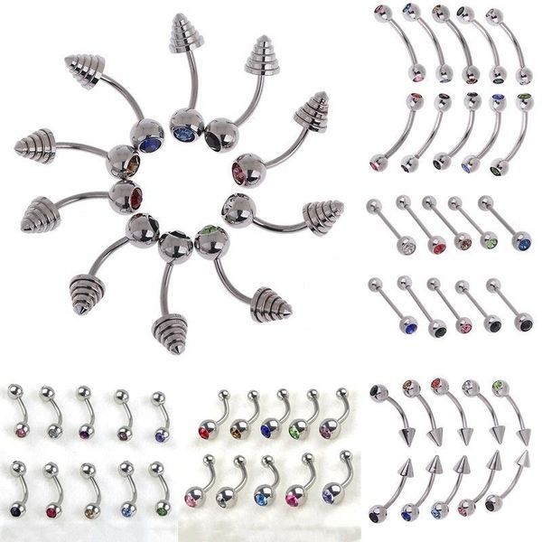 

100pcs/lot 10 styles crystal rhinestone navel nose ring ear stud belly tongue lip body piercing plug tunnel jewelry wholesale q bbyooz, Silver