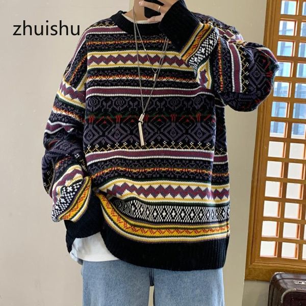 

zhuishu winter sweater men's warm fashion casual o-neck knitted pullover men's street knitted sweater men, White;black