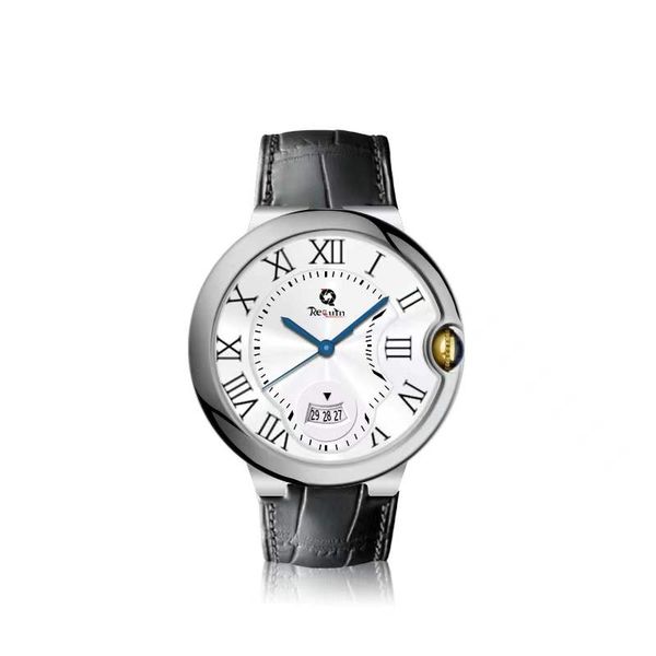 

men's automatic mechanical watch luxury requin brand blue balloon silver stainless steel case sapphire black leather strap white three-, Slivery;brown