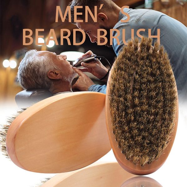 

boar bristle hair beard brush hard round wood handle anti-static boar comb hairdressing tool for men beard trim ing