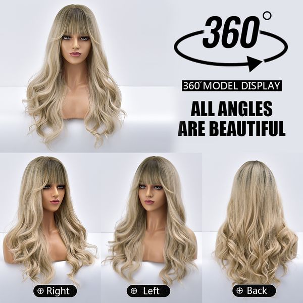 

costume accessories long blonde brown to gold wave black white women synthetic wig with bangs daily heat resistant fiber hair cosplay wavy w, Silver