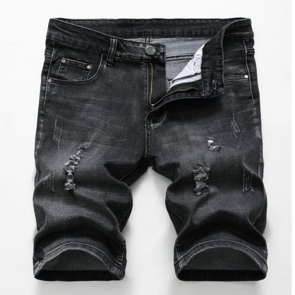 

men's jeans men's denim stretch shorts hole slim small straight men five points distressed male1, Blue