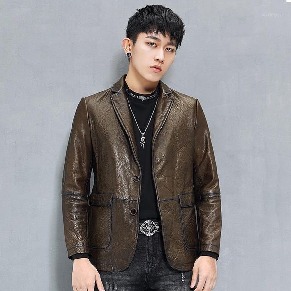 

male sheepskin casual slim fashion outwear autumn winter men real fur leather jacket1, Black