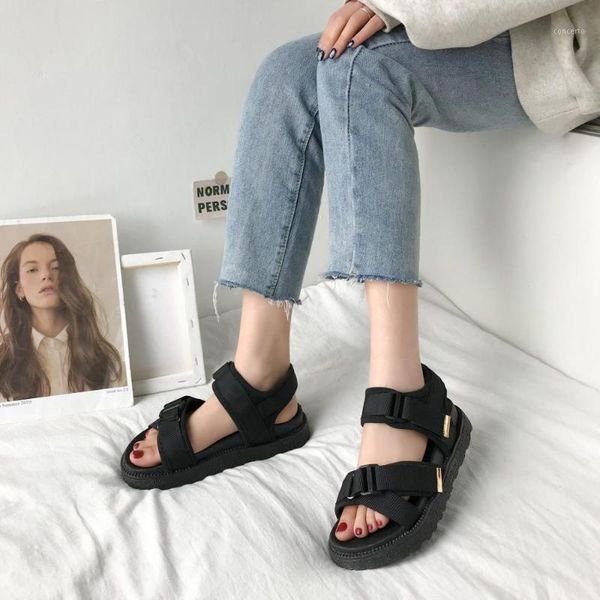 

sandals female 2020 summer new wave all-match simple fashion thick bottom increased roman sandals beach z9961, Black