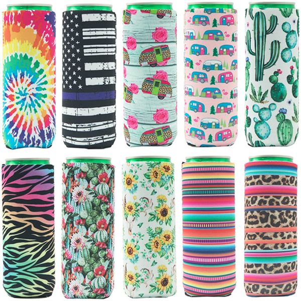 

17*8.5cm can cooler slim can insulators neoprene beverage beer cooler collapsible cola bottle sunflower cactus leopard sleeve kimter-k229fa