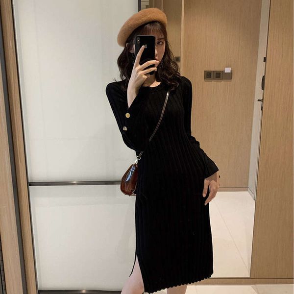 

6285 victorian long with overcoat french doll knitted dress autumn skirt, Black;gray