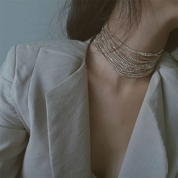 

stonefans multi layer chocker necklace for women full rhinestone luxury statement crystal choker chain necklace fashion jewelry y200730, Silver