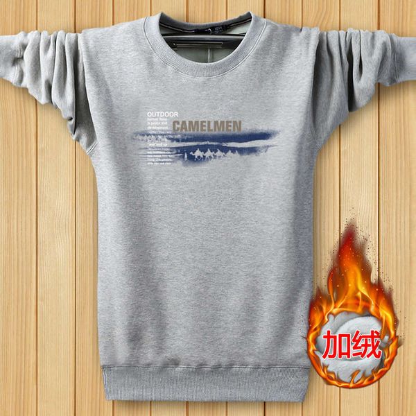 

sweater men's plush, autumn winter warm bottoming shirt with hoodless pullover and round neck, Black