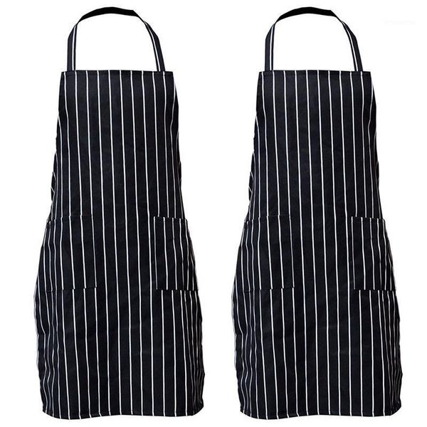 

2 pack stripe bib apron with pockets black cooking kitchen chef apron gift for women men - 30.3 inch length by 24 inch width1