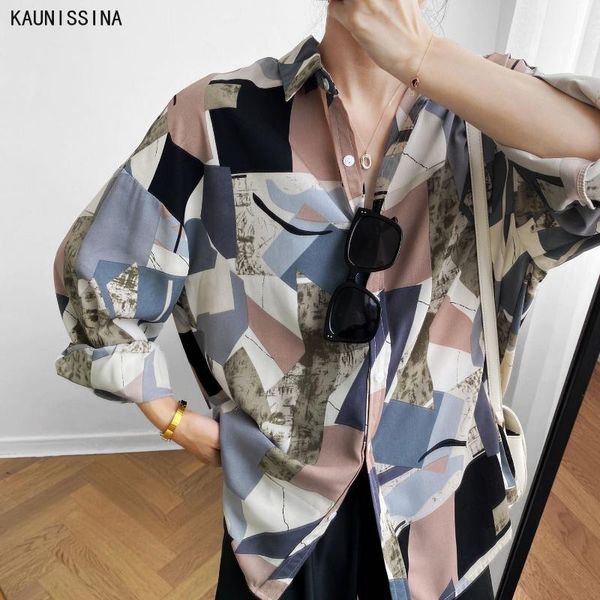 

blouses women shirt spring autumn chiffon printed shirts streetwear turn-down collar button up vintage ladies new fashion, White