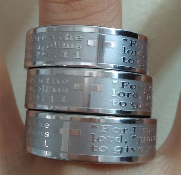 

50pcs etch lord's prayer "for i know the plans..jeremiah 29:11" english bible cross stainless steel rings wholesa bbyfrr nana, Silver