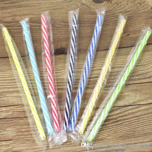 

220mm single package straw pvc plastic material mix colors suction tube straws stripe design lengthen straw thicken plastic suction pipe