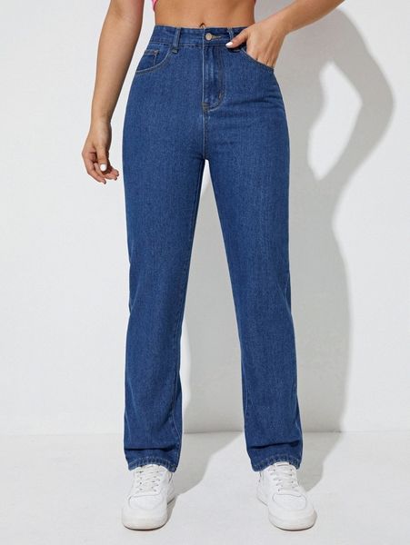 

high waist straight leg jeans d4ux#, Blue