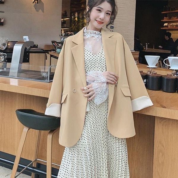 

korean fashion style spring autumn women suit coat loose casual elegant thin ladies jacket 2021 new all-match female suit, White;black