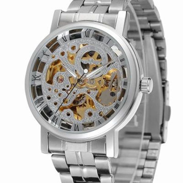 

watch fashion trend men and women hollow wrist watch creative silver wristwatchs stainless steel strap automatic mechanical wrist watchs lu, Slivery;brown