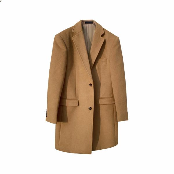 

men's wool & blends solid england gentleman style custom woolen overcoat loose singal breasted warm mid-length trench coat male thick j, Black