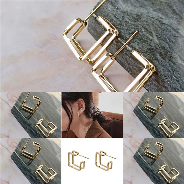 

qqi plated hop screwback cylinder earrings stud shape shining white dangle zircon earrings gold hip vintage geometric earrings fashionable, Golden