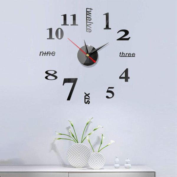 

wall clocks 3d number mirror sticker diy art clock living room modern home decor
