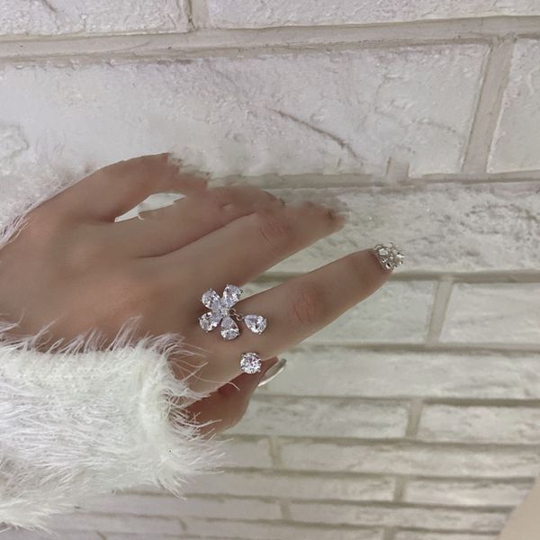 

925 silver, european and korean designer's zircon water drop pendant, crystal diamond, flower opening ring, female ring