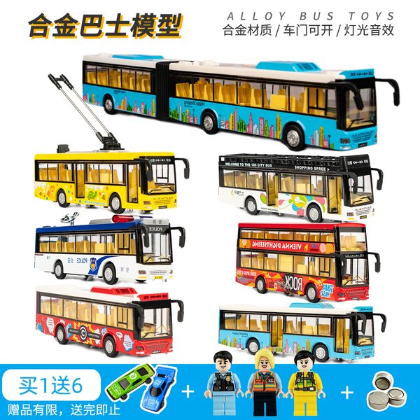 

double deck alloy door opening acousto-optic return force children's toy two section bus model