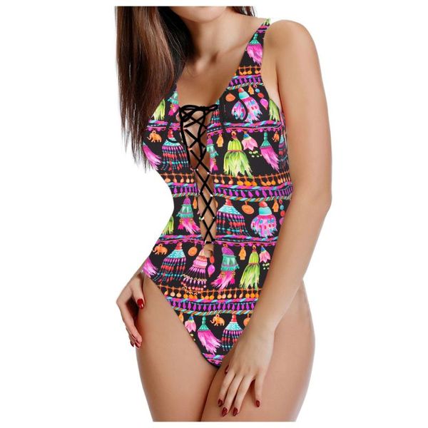

women's swimwear bikini set ladies fashion deep v high waist halter one-piece swimsuit beachwear daily, White;black