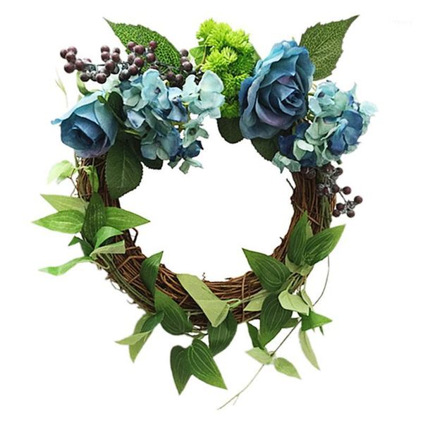 

artificial berry rose wreath simulation plastic silk flower floral round home wedding party decoration plant shooting supplies1